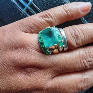 Green Square-Cut Gemstone Ring